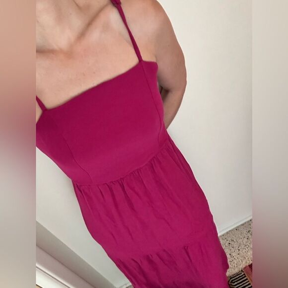 Pink maxi dress tie back adjustable straps Large L Siberian 42 - Picture 1 of 8